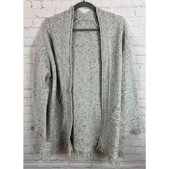 MICHAEL STARS fringe gray open front knit cardigan sweater size M NWOT - Picture 1 of 8